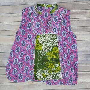 Pink Green Paisley Print Sleeveless Top OS 738